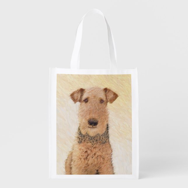 Airedale Terrier Painting - Cute Original Art Grocery Bag (Front)