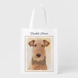 Airedale Terrier Painting - Cute Original Art Grocery Bag