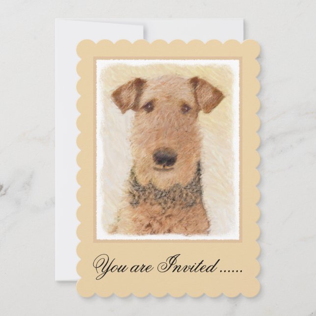 Airedale Terrier Painting - Cute Original Art Invitation (Front)