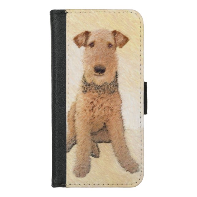 Airedale Terrier Painting - Cute Original Art iPhone Wallet Case (Front)