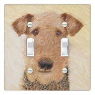 Airedale Terrier Painting - Cute Original Art Light Switch Cover