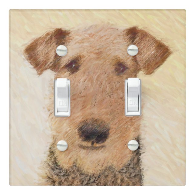 Airedale Terrier Painting - Cute Original Art Light Switch Cover (In Situ)