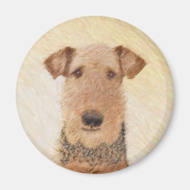 Airedale Terrier Painting - Cute Original Art Magnet (Front)