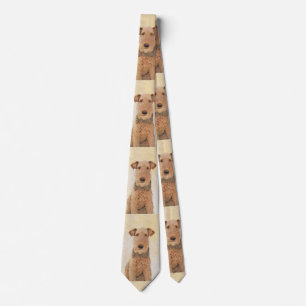Airedale Terrier Painting - Cute Original Art Neck Tie