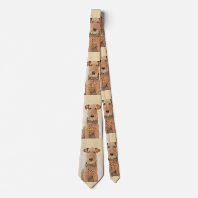 Airedale Terrier Painting - Cute Original Art Neck Tie (Front)