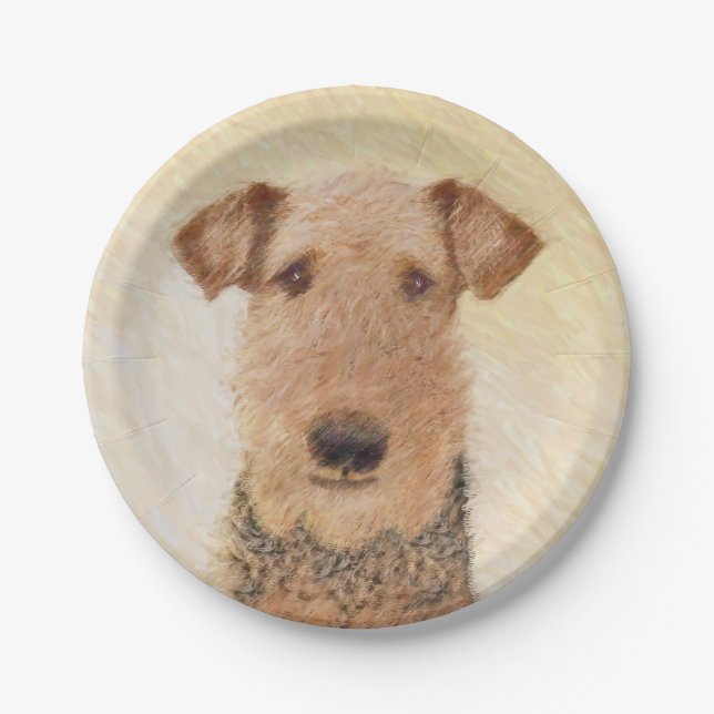Airedale Terrier Painting - Cute Original Art Paper Plates (Front)