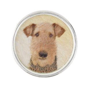 Airedale Terrier Painting - Cute Original Art Pin