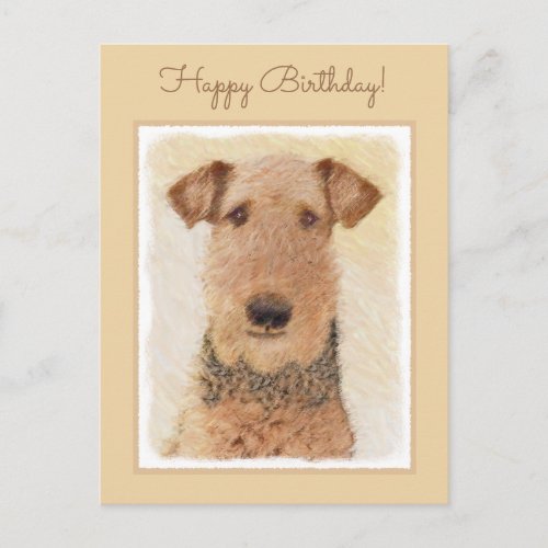 Airedale Terrier Painting _ Cute Original Art Postcard