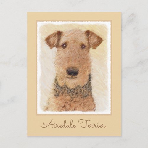 Airedale Terrier Painting _ Cute Original Art Postcard