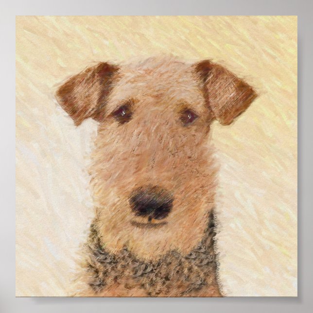 Airedale Terrier Painting - Cute Original Art Poster (Front)