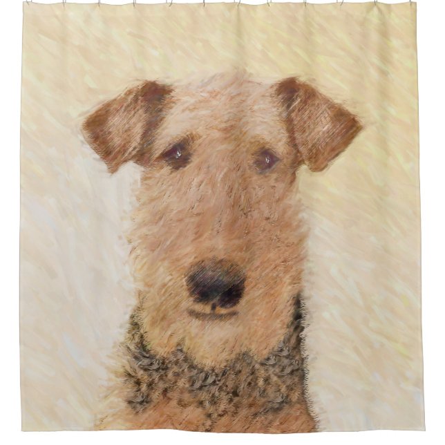 Airedale Terrier Painting - Cute Original Art Shower Curtain (Front)