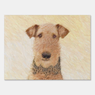 Airedale Terrier Painting - Cute Original Art Sign