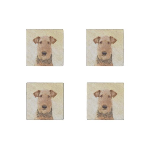 Airedale Terrier Painting _ Cute Original Art Stone Magnet