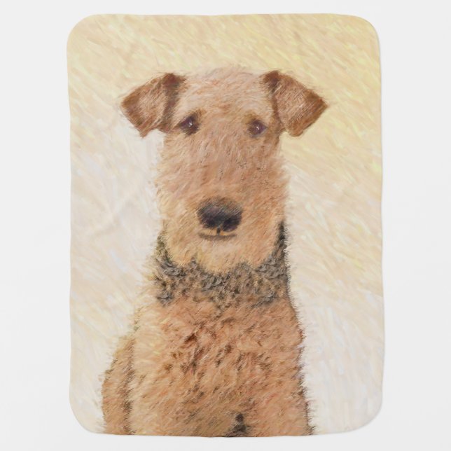 Airedale Terrier Painting - Cute Original Art Stroller Blanket (Front)