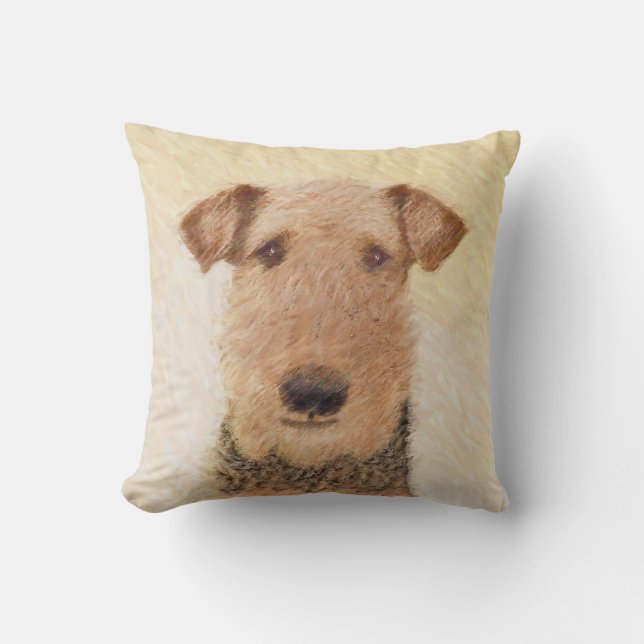 Airedale Terrier Painting - Cute Original Art Throw Pillow (Front)