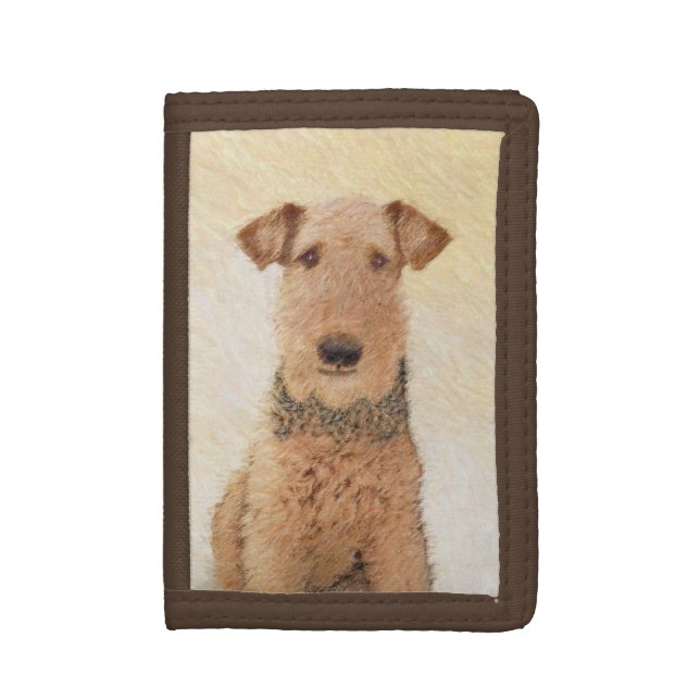 Airedale Terrier Painting - Cute Original Art Tri-fold Wallet (Front Vertical)
