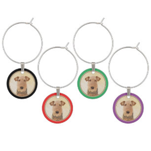 Airedale Terrier Painting - Cute Original Art Wine Charm