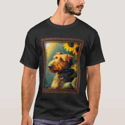 Airedale Terrier Painting Sunflower Flower Mom Wom T-Shirt