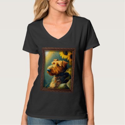 Airedale Terrier Painting Sunflower Flower Mom Wom T-Shirt