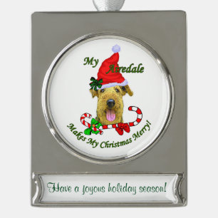 Airedale Terrier Personalized Christmas Silver Plated Banner Ornament