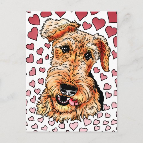 Airedale Terrier Pink Hearts Valentines Day Holiday Postcard