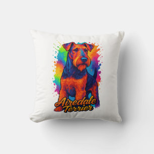 Airedale Terrier Pop Art Illustration Colorful Throw Pillow