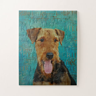 Airedale Terrier Portrait on Word Art Jigsaw Puzzle