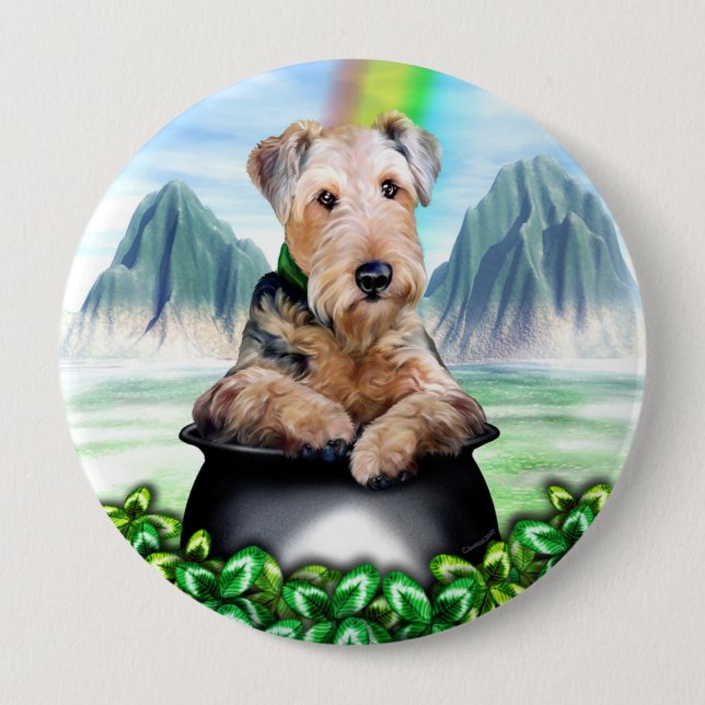 Airedale Terrier Pot of Gold Button (Front)