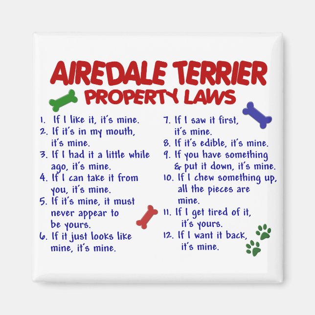 AIREDALE TERRIER Property Laws 2 Magnet (Front)