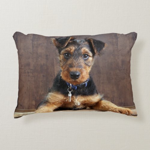 Airedale terrier puppy decorative pillow