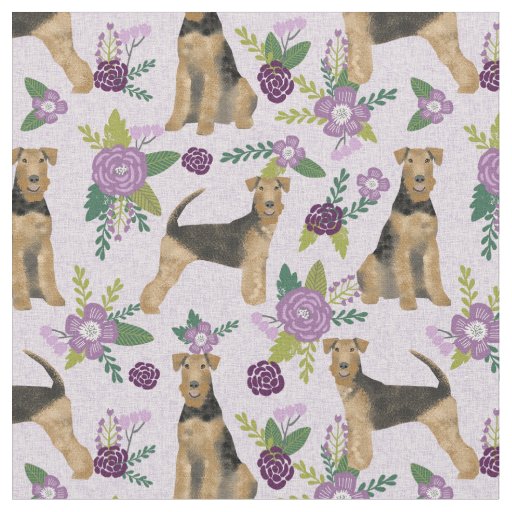 airedale terrier purple florals fabric