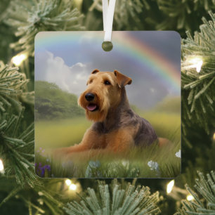 Airedale Terrier Rainbow Bridge Memorial Custom Metal Ornament