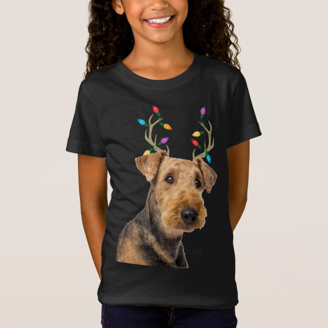 Airedale Terrier Reindeer Christmas Dog T-Shirt (Front)