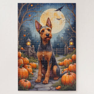 Airedale Terrier Rustic Halloween Pumpkin Patch  Jigsaw Puzzle
