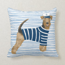 Airedale Terrier Sailor Nautical Dog Throw Pillow