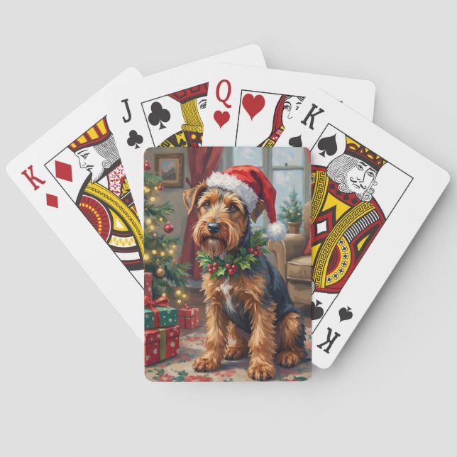 Airedale Terrier Santa Hat Christmas Fun Art Poker Cards (Back)