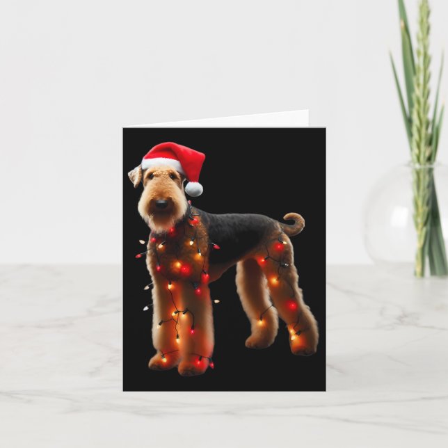Airedale Terrier Santa Hat Christmas Lights Dog Ow Card (Front)