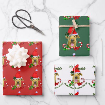 Airedale Terrier Santa Hat Christmas Wrapping Paper Sheets