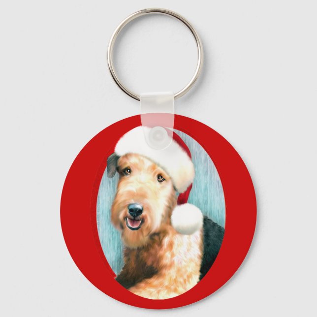 Airedale Terrier Santa Keychain (Front)