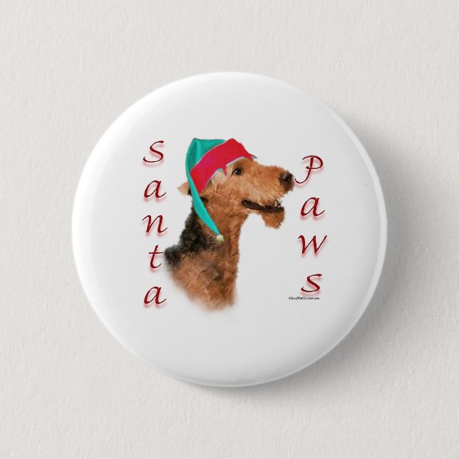 Airedale Terrier Santa Paws Pinback Button (Front)