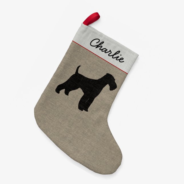 Airedale Terrier Silhouette Personalized Dog Xmas Small Christmas Stocking (Front (Hanging))