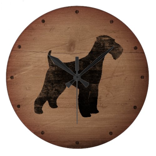 Airedale Terrier Silhouette Rustic Large Clock