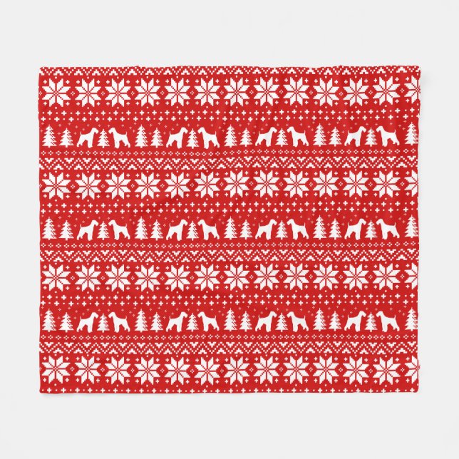 Airedale Terrier Silhouettes Dogs Christmas Red Fleece Blanket (Front (Horizontal))