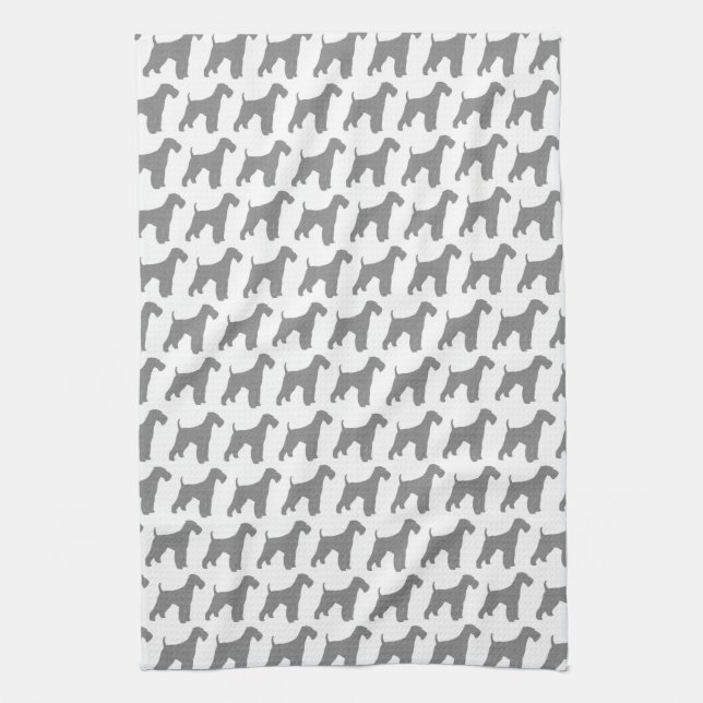 Airedale Terrier Silhouettes Pattern Kitchen Towel (Vertical)