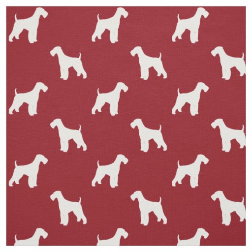 Airedale Terrier Silhouettes Pattern Red and White Fabric
