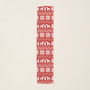 Airedale Terrier Silhouettes Red Christmas Pattern Scarf