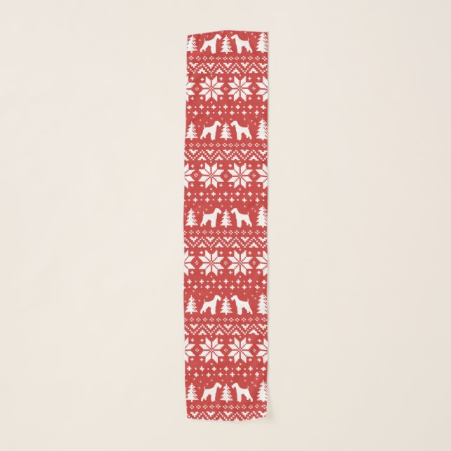 Airedale Terrier Silhouettes Red Christmas Pattern Scarf (Front)