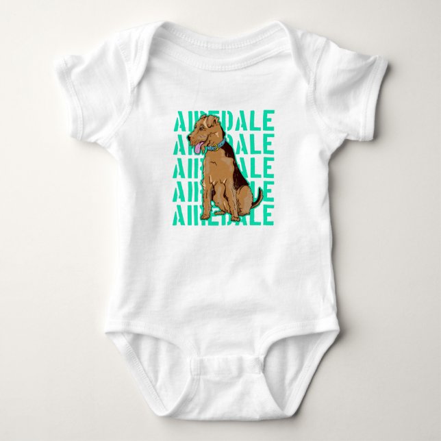 Airedale terrier sitting down baby bodysuit (Front)
