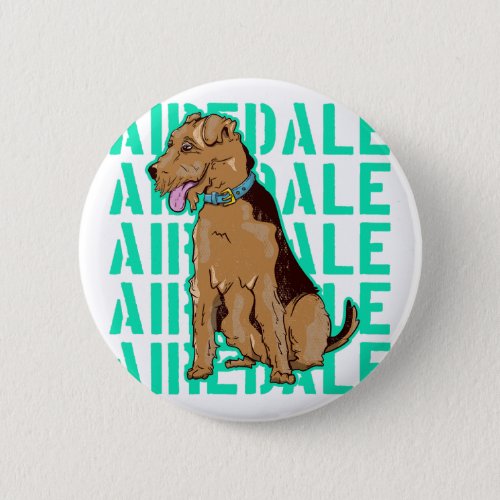 Airedale terrier sitting down button