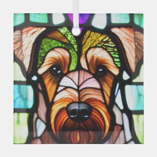 Airedale Terrier Stained Glass  Glass Ornament